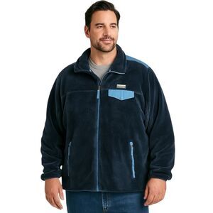 L.L Bean Navy Blue Hi Pile Fleece Zip Up Sherpa Jacket XXL 2XL Tall Warm Cozy
